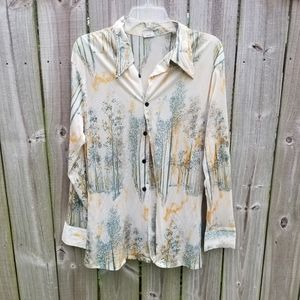 Vintage Barclay Collar Button Up Cream Tree Shirt